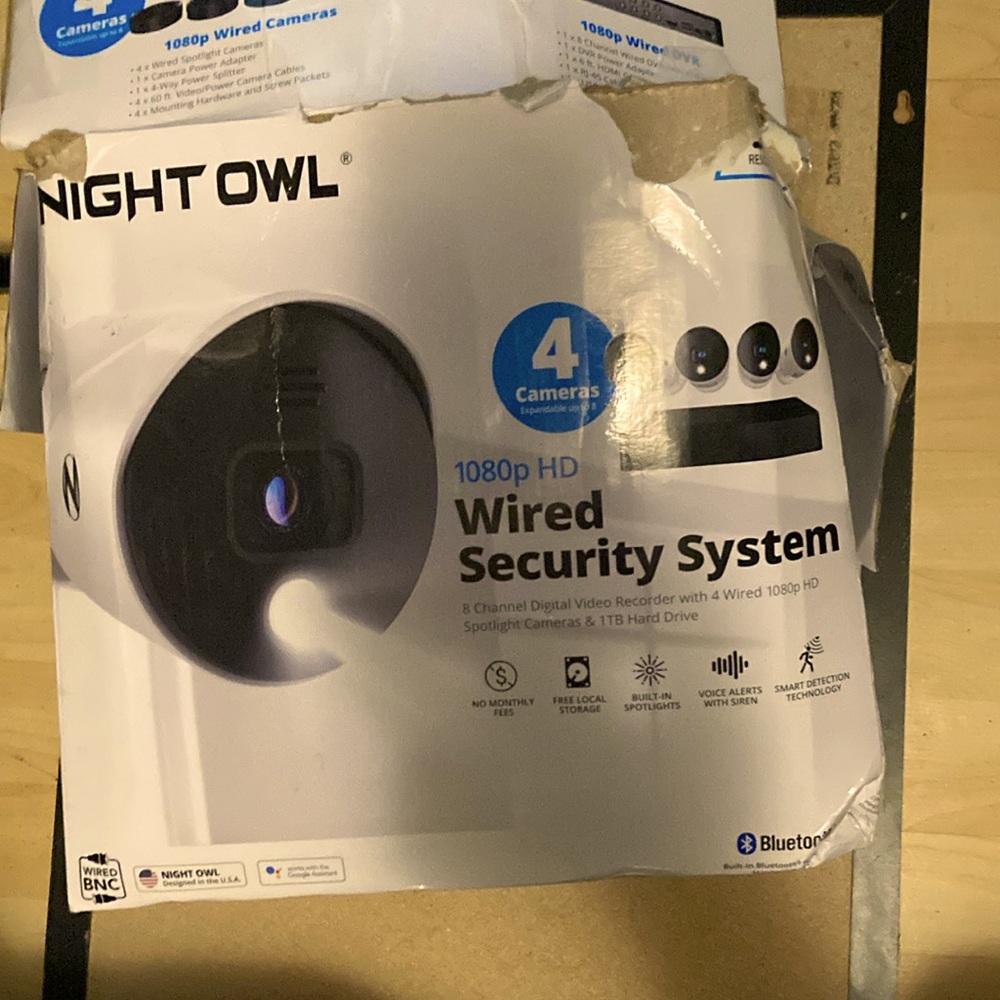 4 Night OWL security cameras with spotlight equipped inside each camera.